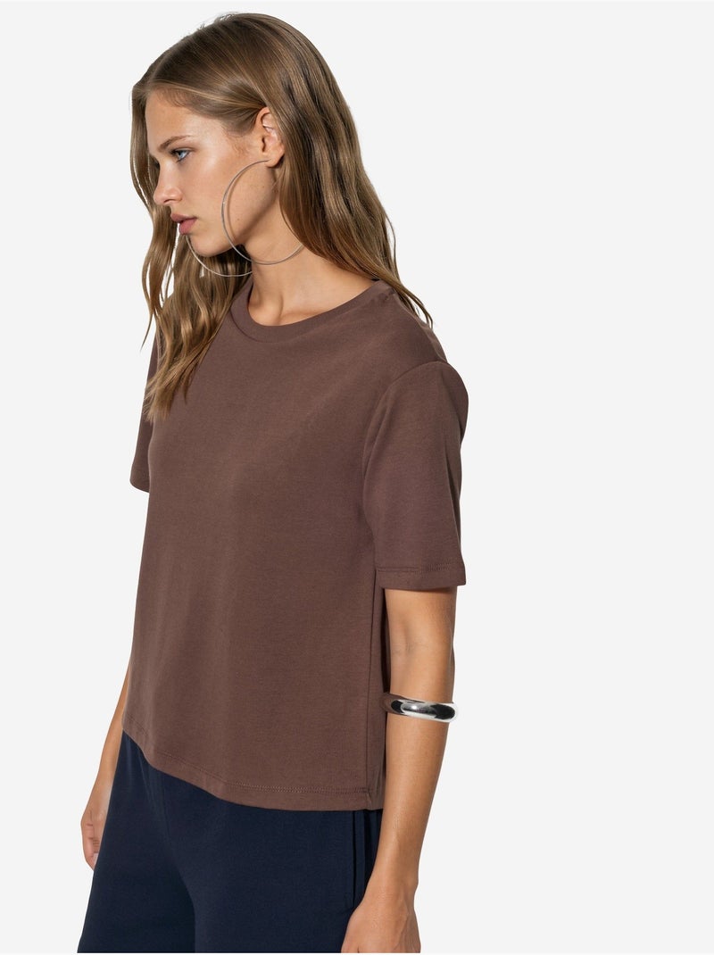 T-shirt de algodão com decote redondo busem Castanho - Kiabi