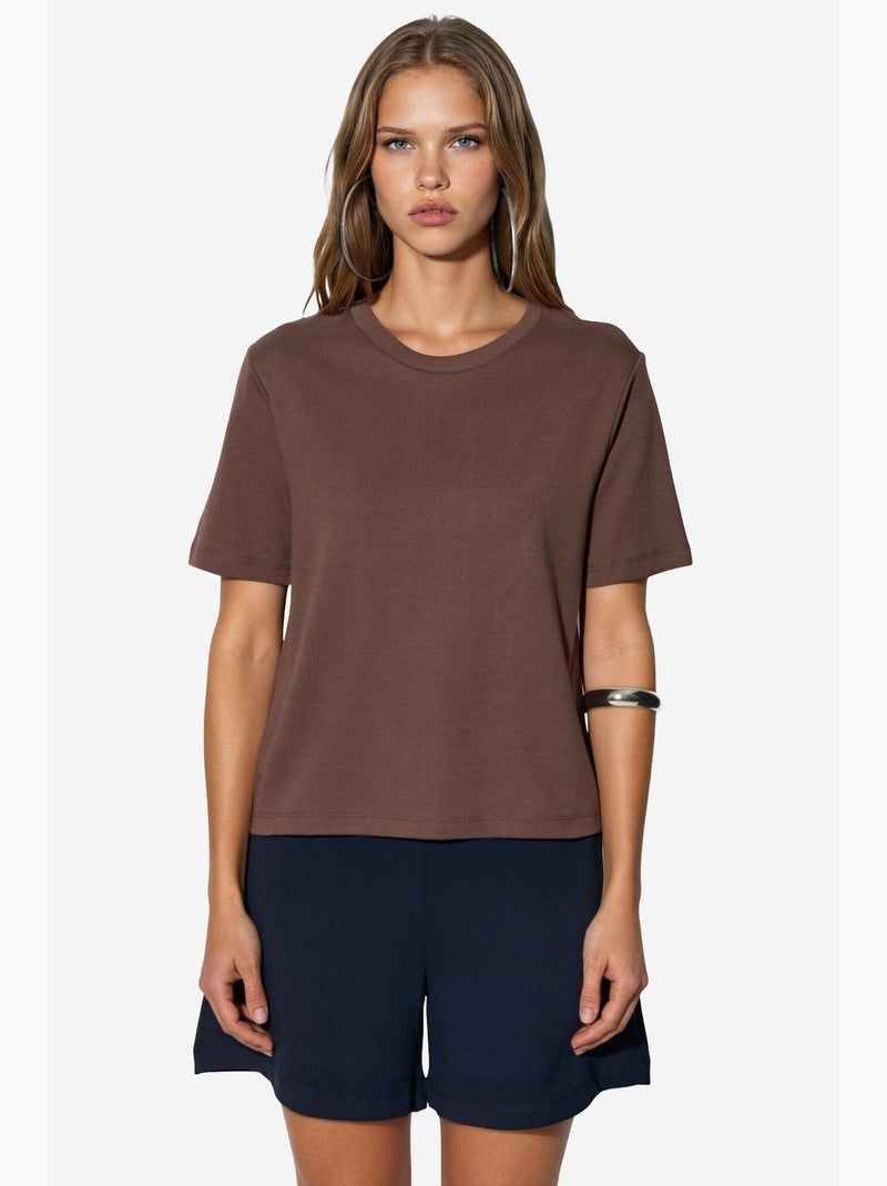 T-shirt de algodão com decote redondo busem Castanho - Kiabi