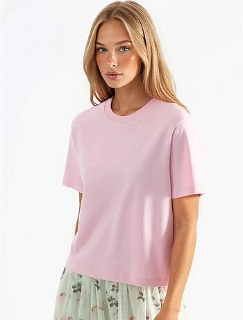 T-shirt de algodão com decote redondo busem
