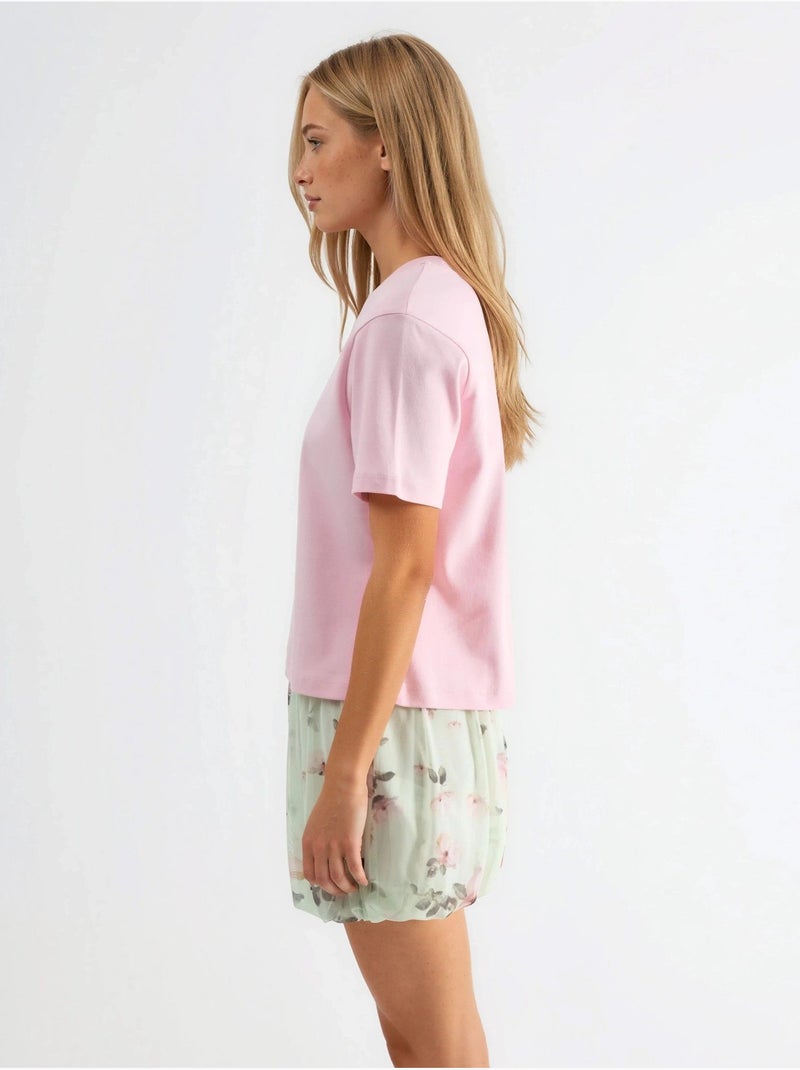 T-shirt de algodão com decote redondo busem Rosa-pálido - Kiabi