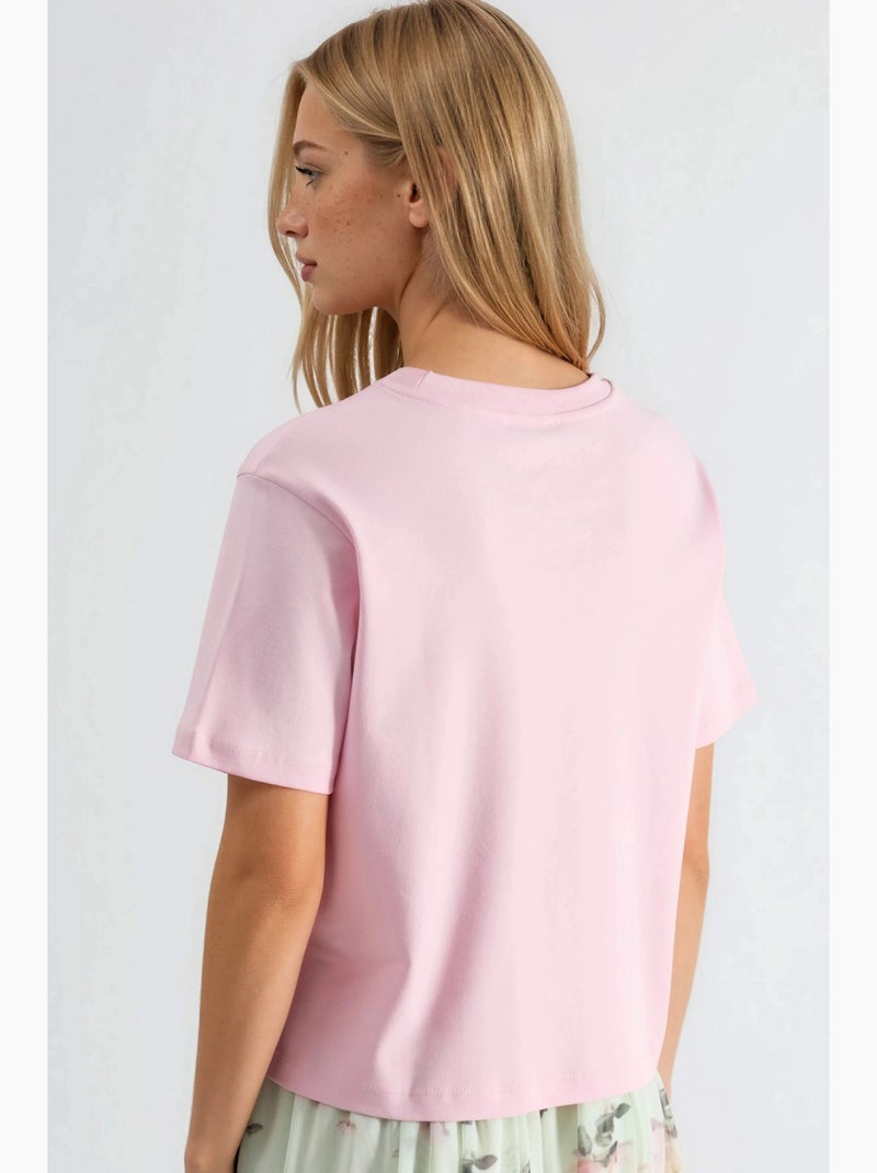 T-shirt de algodão com decote redondo busem Rosa-pálido - Kiabi