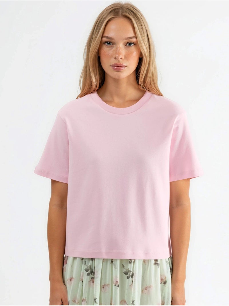 T-shirt de algodão com decote redondo busem Rosa-pálido - Kiabi