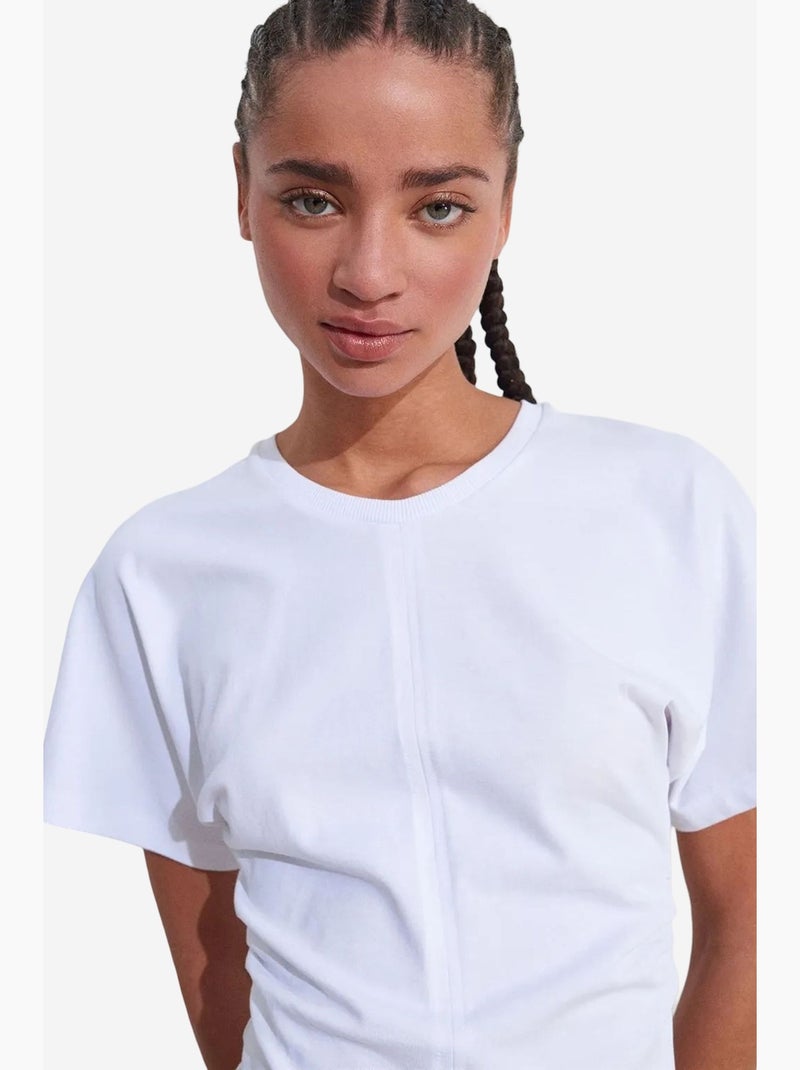 T-shirt de algodão com decote redondo para mulher dilvin Branco - Kiabi