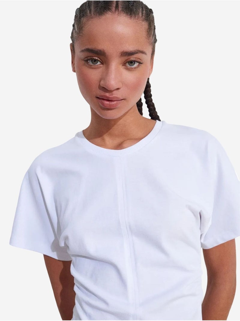 T-shirt de algodão com decote redondo para mulher dilvin Branco - Kiabi