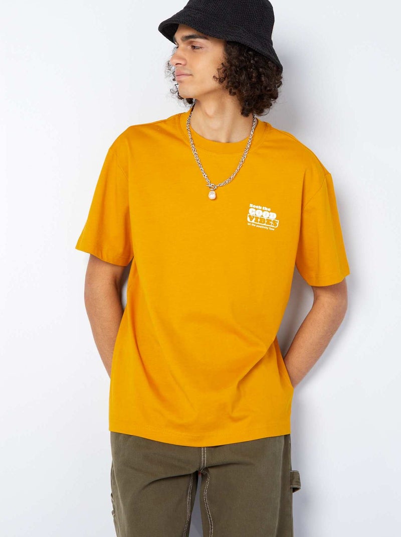 T-shirt de algodão com estampado à frente AMARELO - Kiabi