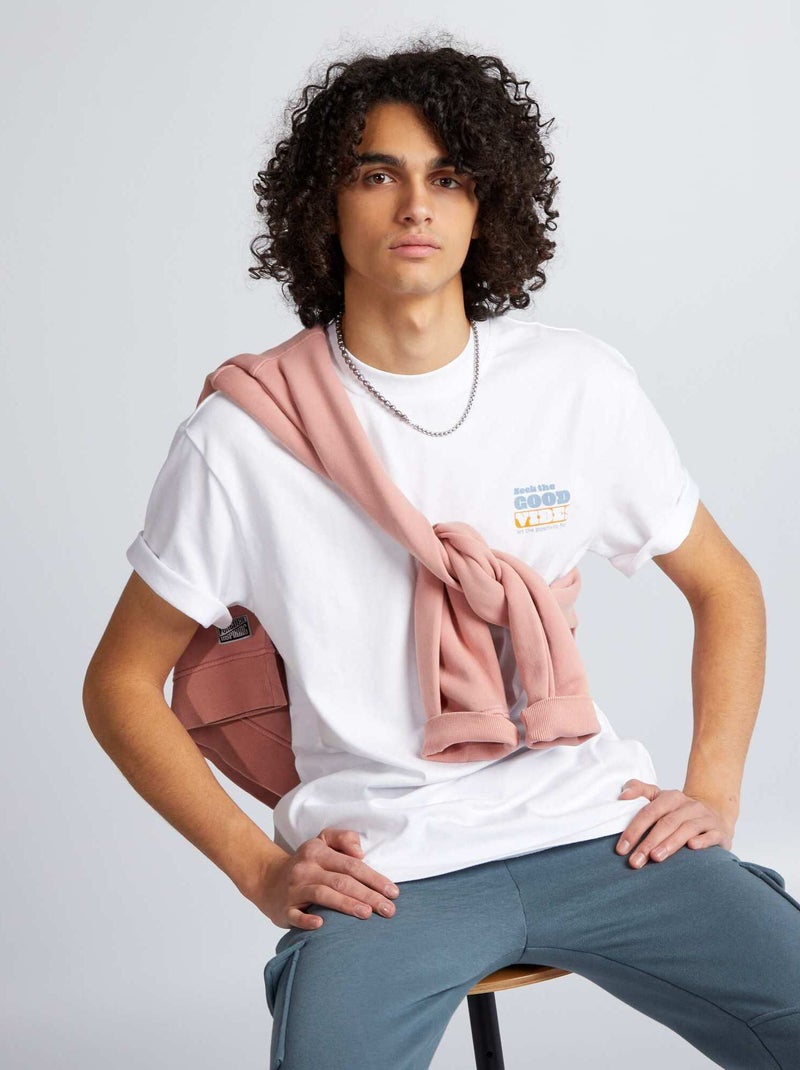 T-shirt de algodão com estampado à frente BRANCO - Kiabi
