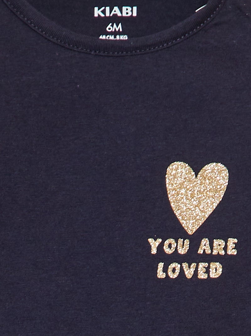 T-shirt de algodão com estampado AZUL - Kiabi