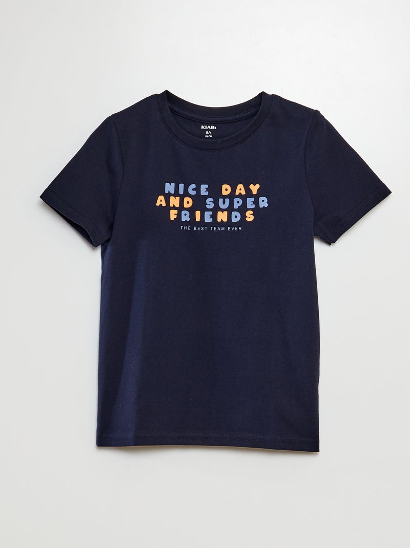 T-shirt de algodão com estampado AZUL - Kiabi