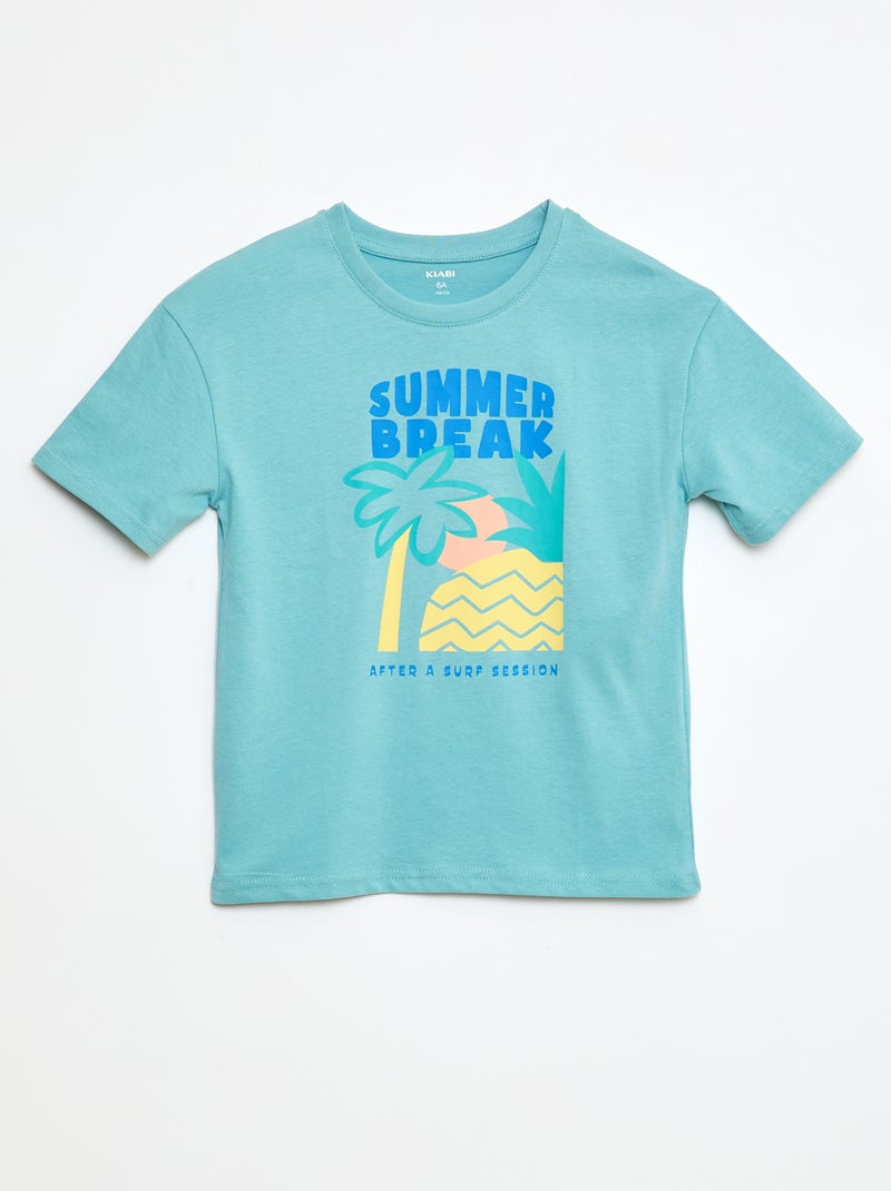 T-shirt de algodão com estampado Azul - Kiabi