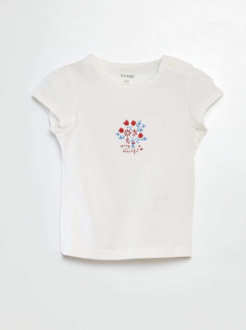 T-shirt de algodão com estampado BRANCO - Kiabi