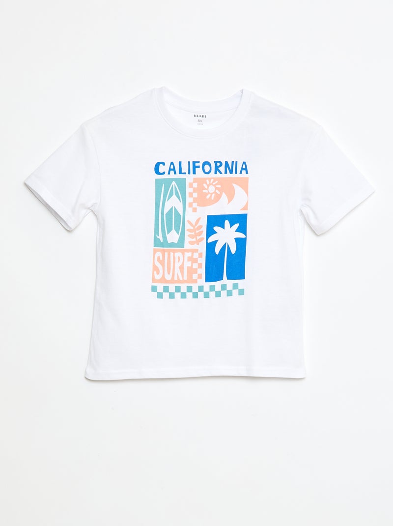 T-shirt de algodão com estampado Branco - Kiabi