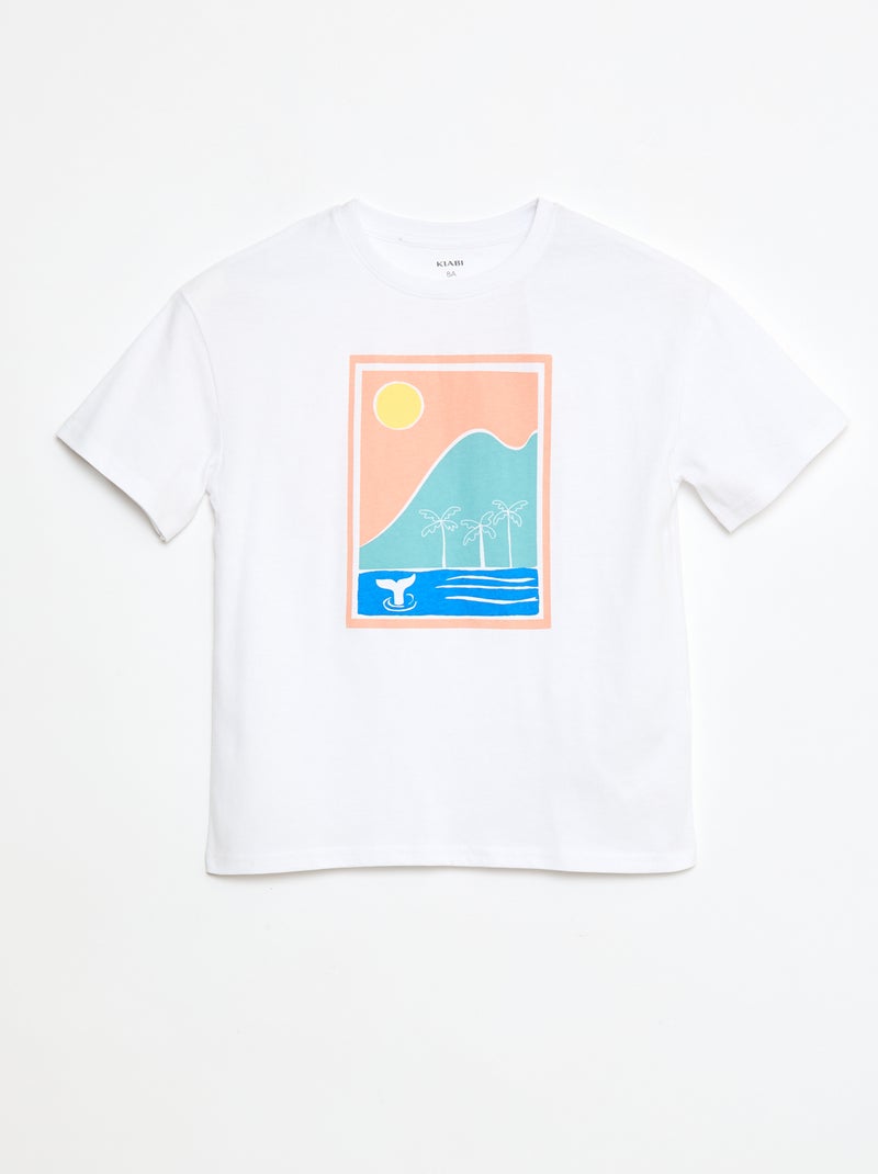 T-shirt de algodão com estampado Branco - Kiabi