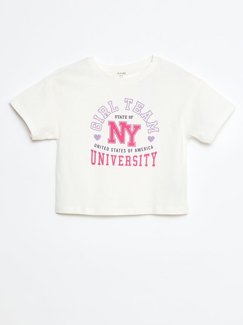 T-shirt de algodão com estampado Branco - Kiabi