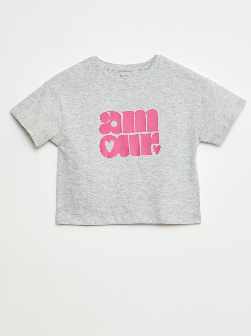 T-shirt de algodão com estampado Cinza - Kiabi