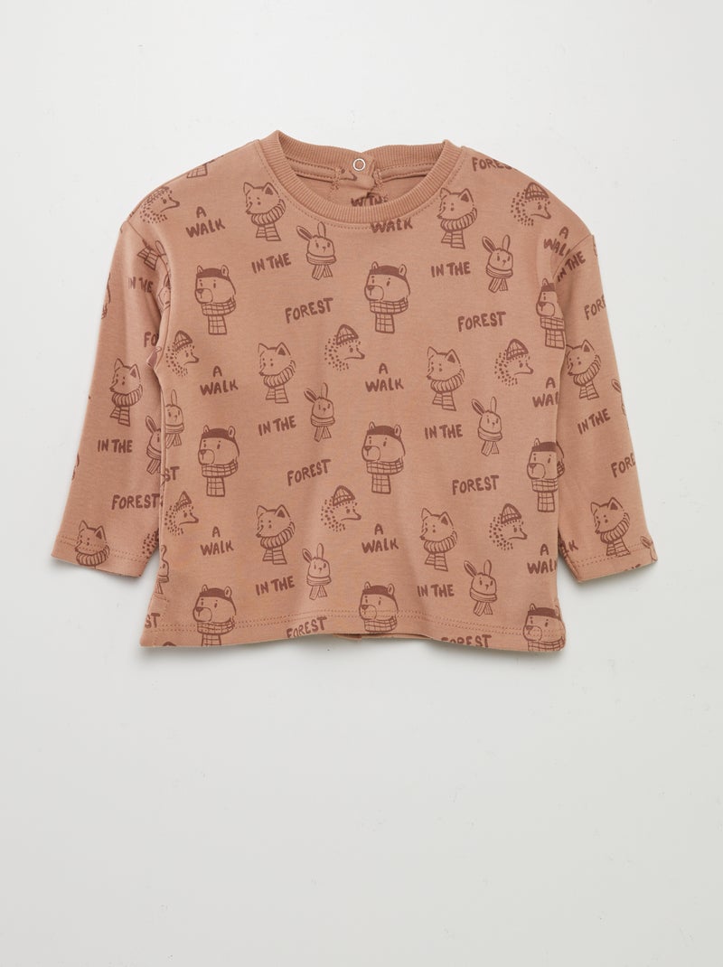 T-shirt de algodão com estampado de fantasia CASTANHO - Kiabi
