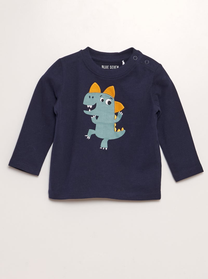 T-shirt de algodão com estampado dinossauro AZUL - Kiabi