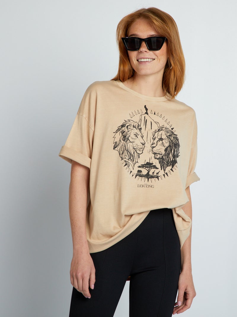 T-shirt de algodão com estampado 'O Rei Leão' BEGE - Kiabi