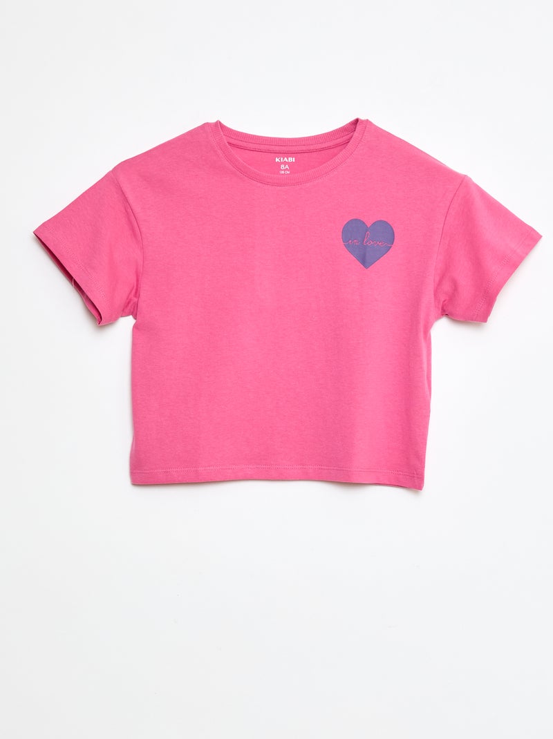 T-shirt de algodão com estampado Rosa - Kiabi