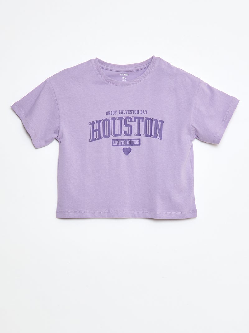 T-shirt de algodão com estampado Violeta - Kiabi