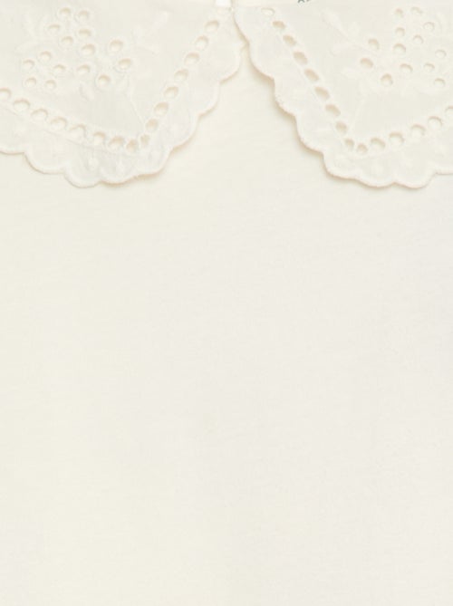 T-shirt de algodão com gola bordada - Kiabi