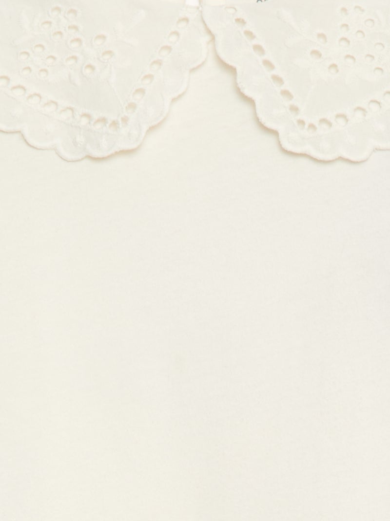 T-shirt de algodão com gola bordada Branco - Kiabi