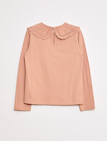 T-shirt de algodão com gola bordada