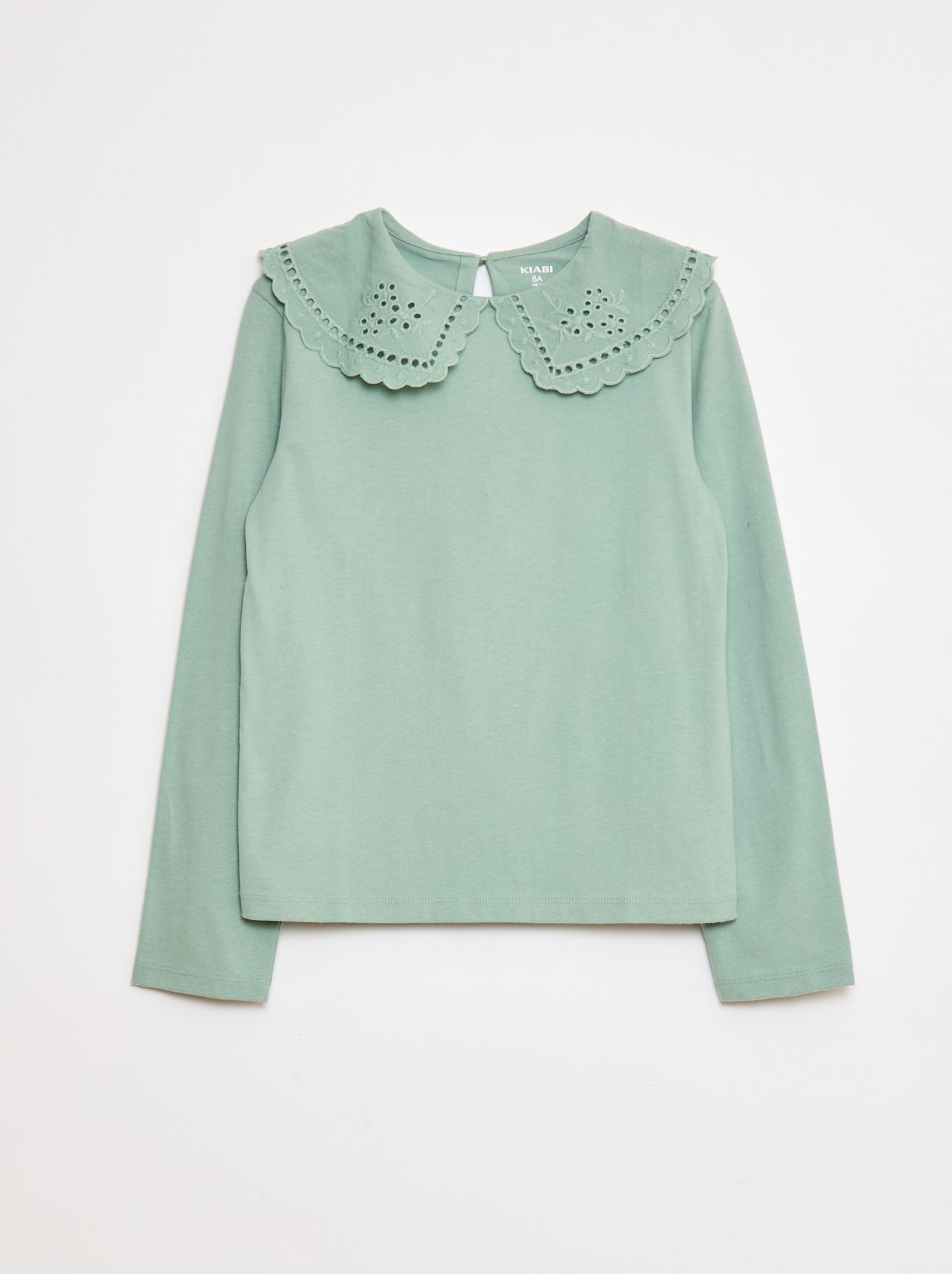 T-shirt de algodão com gola bordada