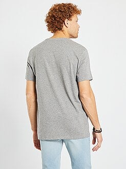 T-shirt de algodão com gola em bico - Kiabi