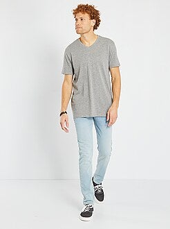 T-shirt de algodão com gola em bico - Kiabi