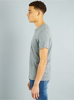 T-shirt de algodão com gola em bico - Kiabi