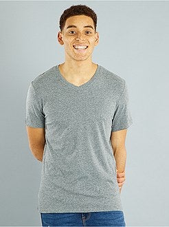 T-shirt de algodão com gola em bico - Kiabi