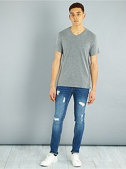 T-shirt de algodão com gola em bico - Kiabi