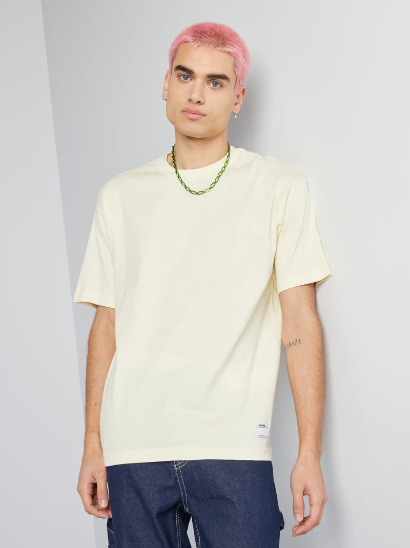 T-shirt de algodão com gola redonda AMARELO - Kiabi