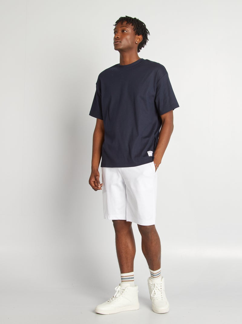 T-shirt de algodão com gola redonda AZUL - Kiabi