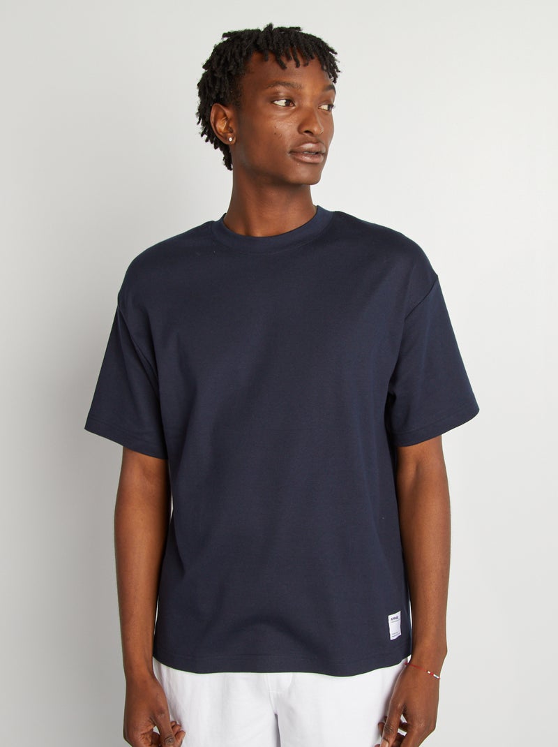 T-shirt de algodão com gola redonda AZUL - Kiabi