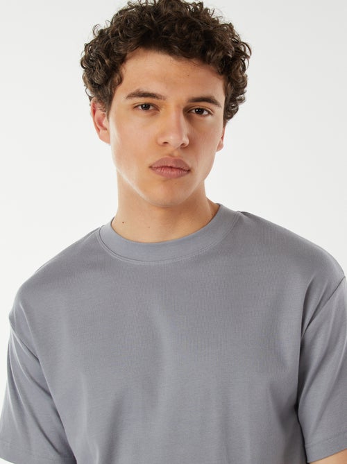 T-shirt de algodão com gola redonda - Kiabi