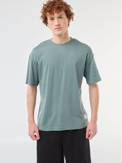 T-shirt de algodão com gola redonda - Kiabi