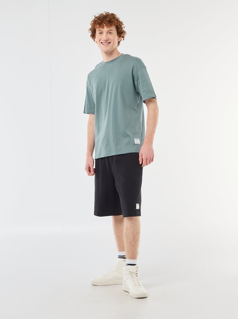 T-shirt de algodão com gola redonda Azul - Kiabi