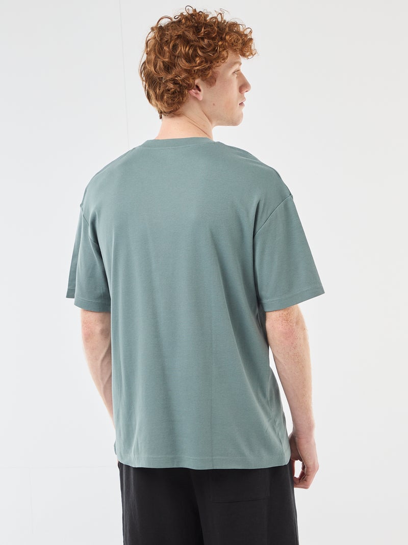 T-shirt de algodão com gola redonda Azul - Kiabi