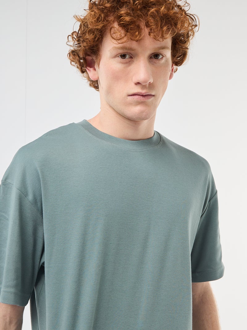 T-shirt de algodão com gola redonda Azul - Kiabi