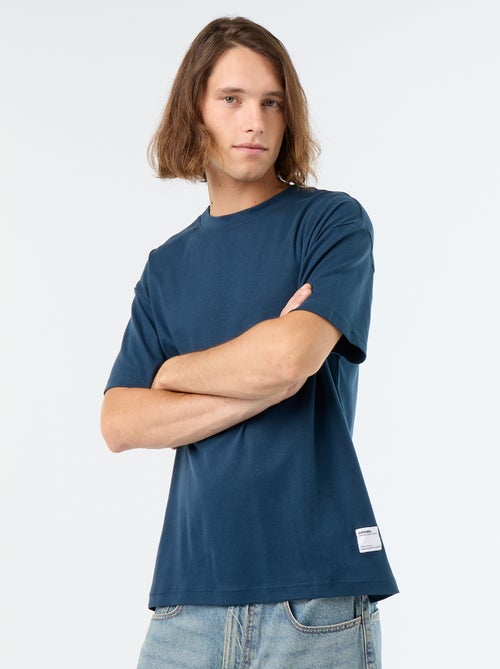 T-shirt de algodão com gola redonda - Kiabi