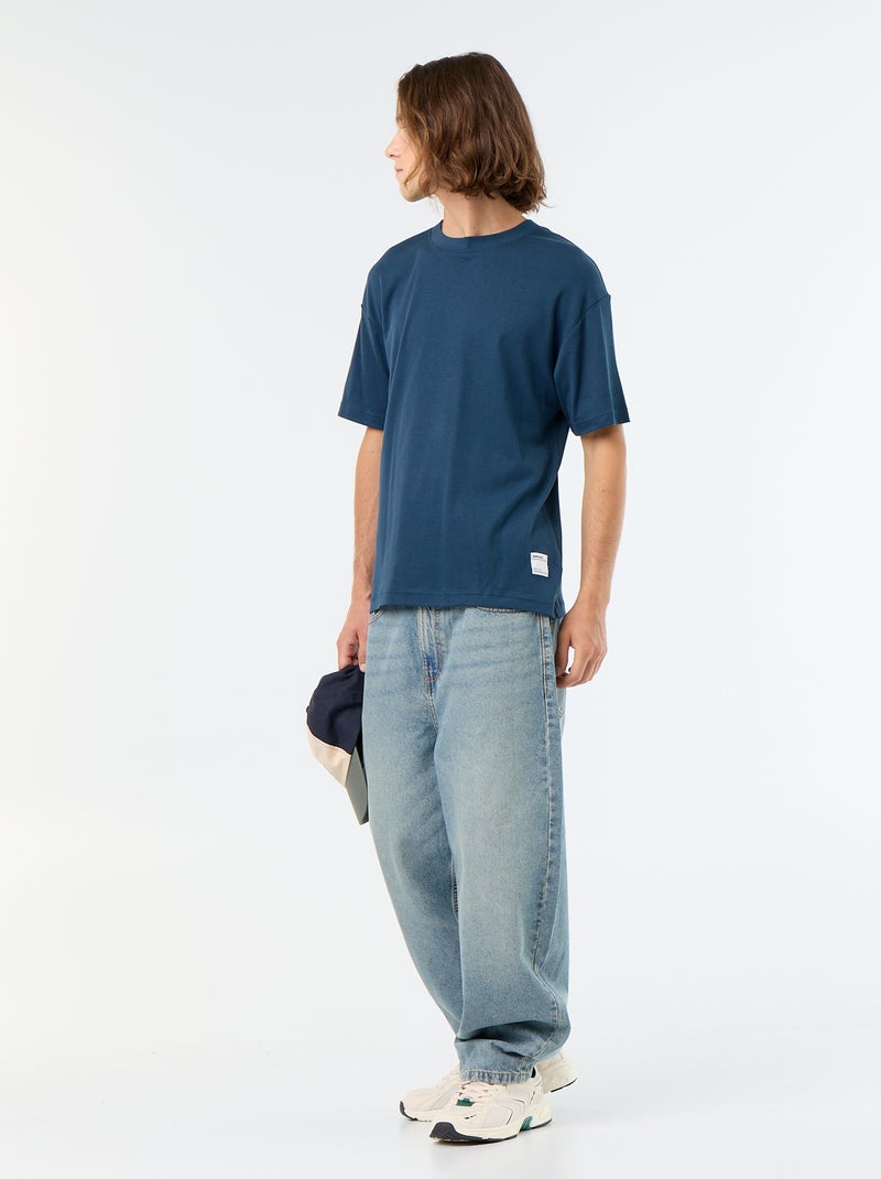 T-shirt de algodão com gola redonda Azul - Kiabi