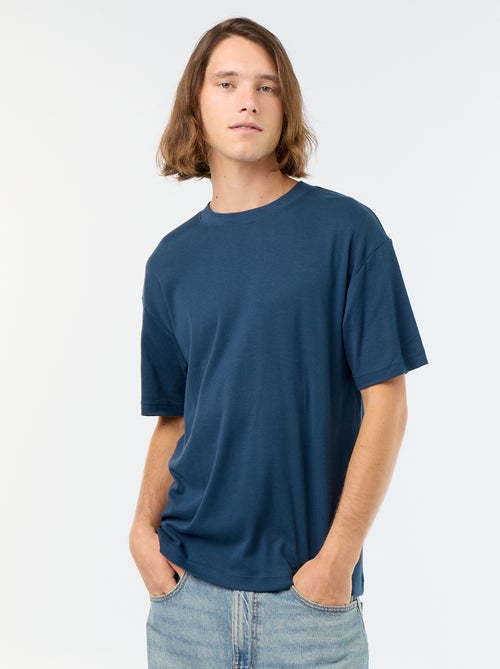 T-shirt de algodão com gola redonda - Kiabi