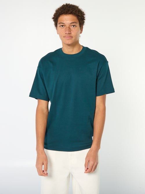 T-shirt de algodão com gola redonda - Kiabi