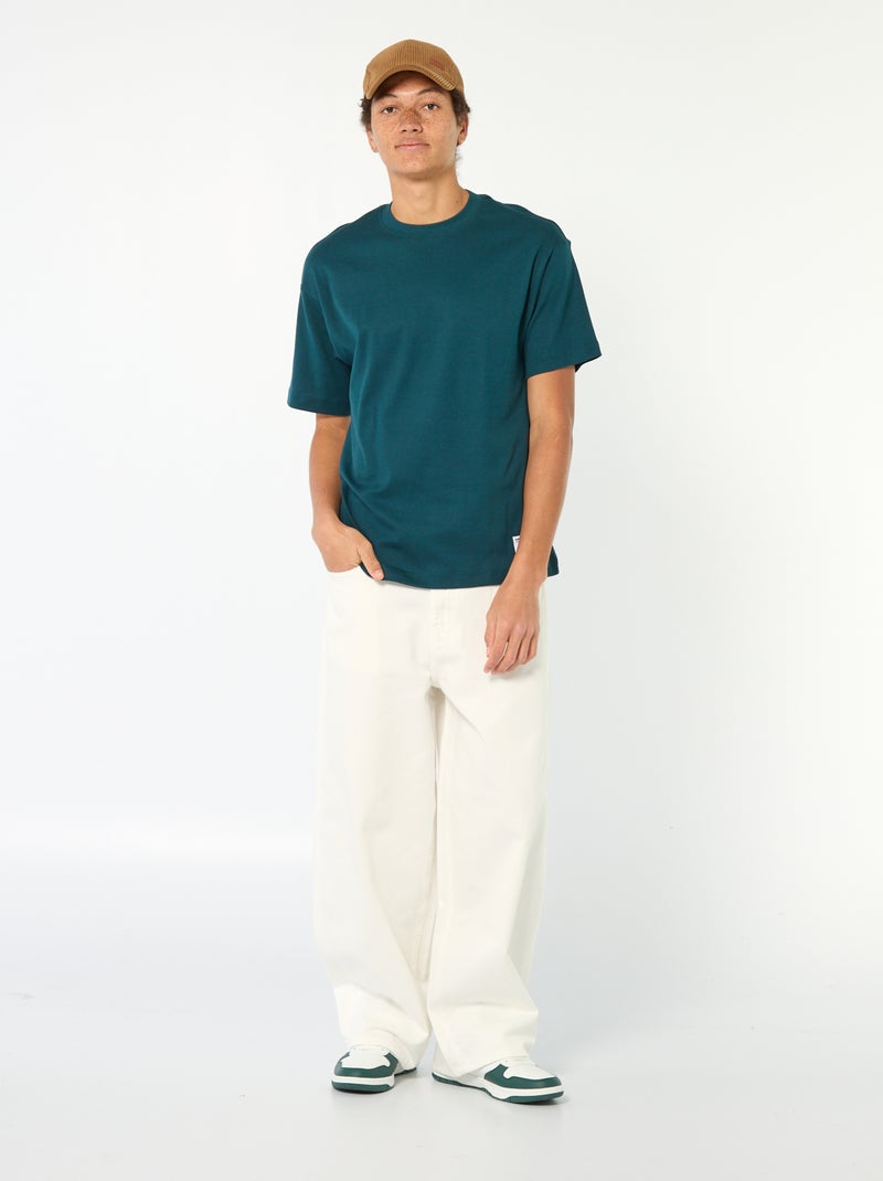 T-shirt de algodão com gola redonda Azul - Kiabi