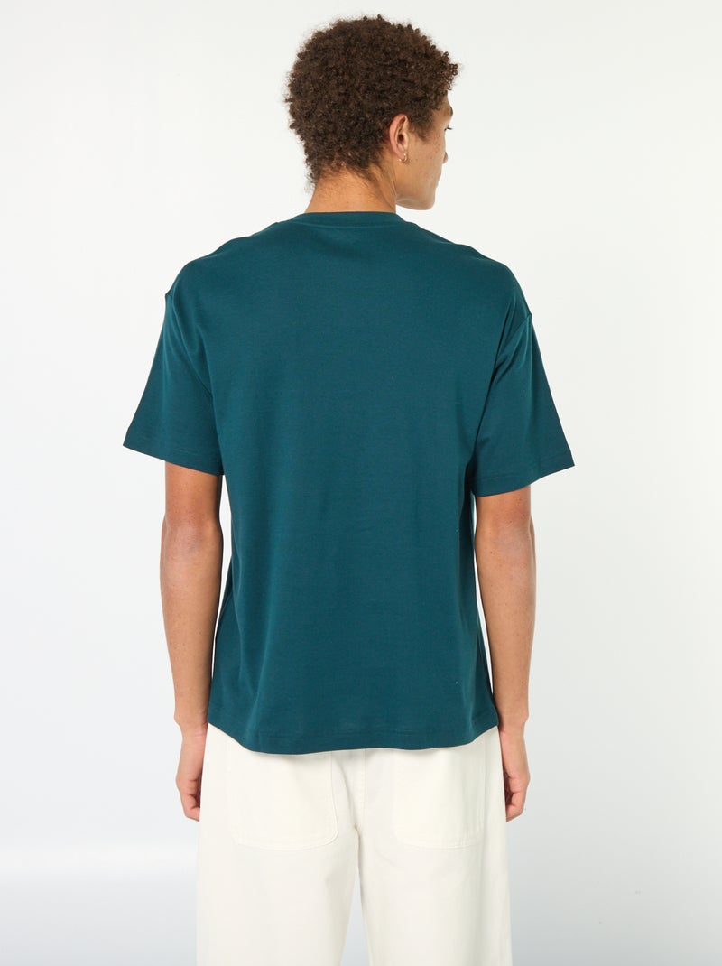 T-shirt de algodão com gola redonda Azul - Kiabi