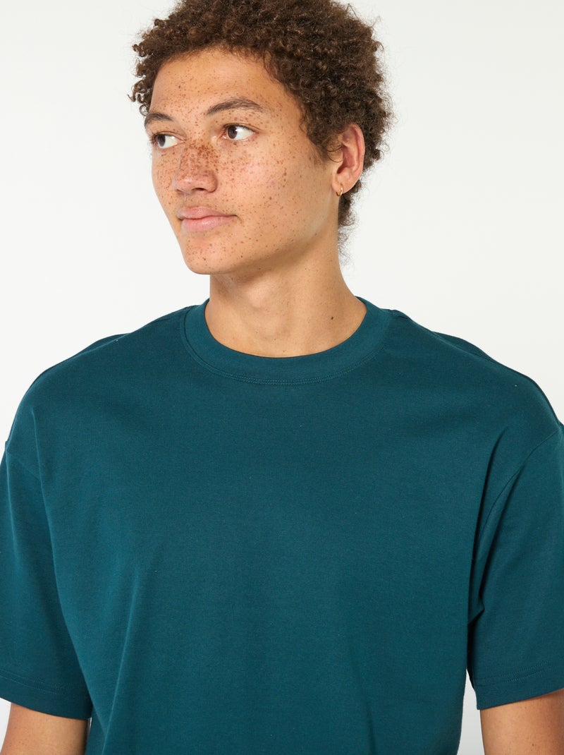 T-shirt de algodão com gola redonda Azul - Kiabi