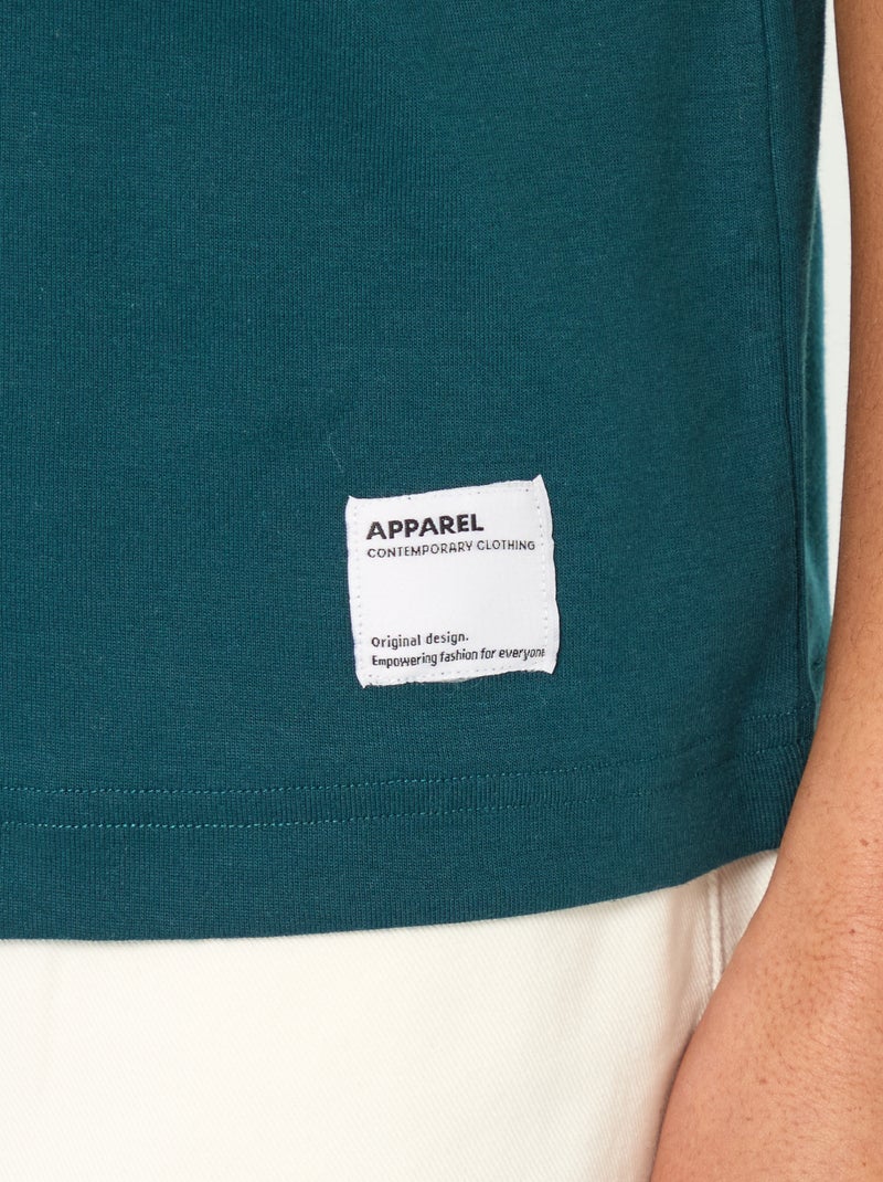 T-shirt de algodão com gola redonda Azul - Kiabi
