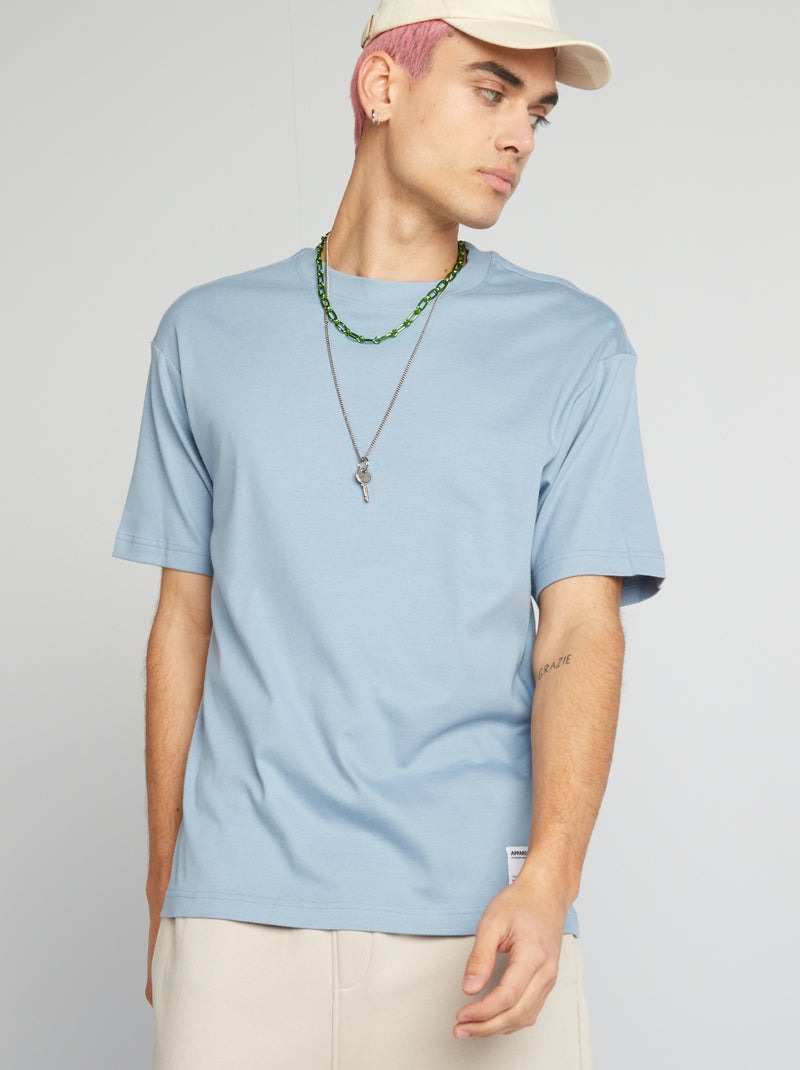 T-shirt de algodão com gola redonda AZUL - Kiabi