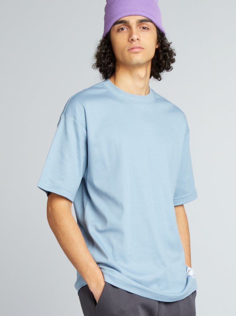 T-shirt de algodão com gola redonda AZUL - Kiabi